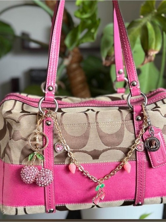 Vintage Coach Pink Trim Signature Canvas Shoulder Bag